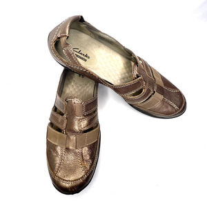 Clarks Haley Stork Womens 11M Leather Loafers Sandals Metallic Bronze Flats